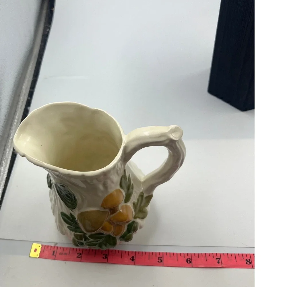 Vtg Ceramic Mushroom Toadstool CottageCore Mini Pitcher Creamer MCM Hand Painted